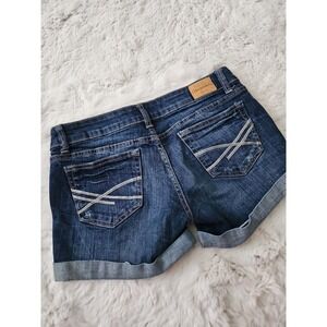 Aeropostale Denim Shorts 1/2 Dark Wash Cuffed Low Rise Y2K Whiskering